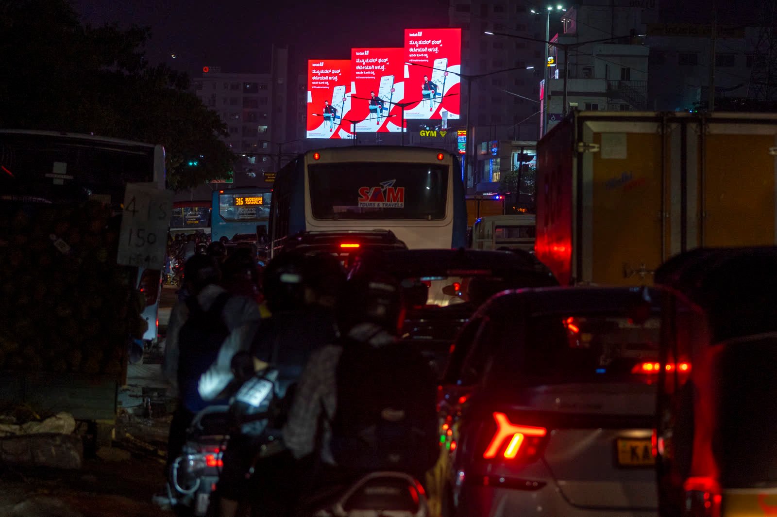 Batrahalli roadside LED screen at night